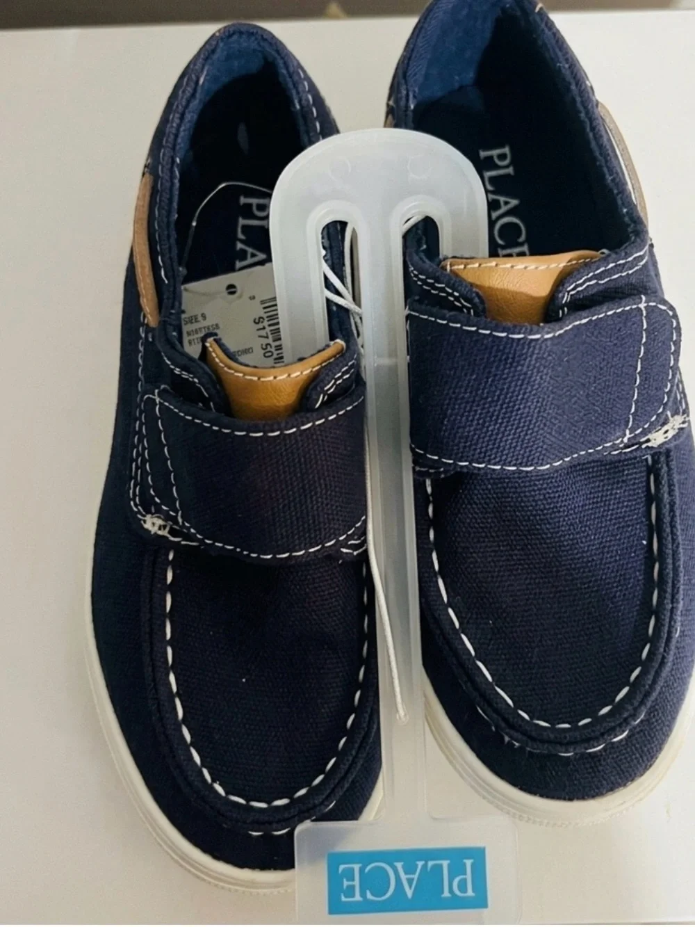 The Children's Place Navy Canvas Hook-and-Loop Sneakers with Tan Accent